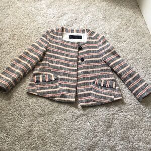 Zara tweed cropped striped blazer jacket, size small
